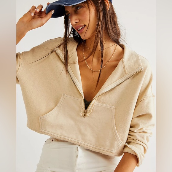 We The Free Tops - Free People We The Free Kitty Pullover Cropped Quarter Zip Sweatshirt S Boho